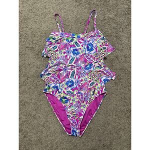 Stephanie Parker One Piece Swimsuit Size Large Pink Floral NWT $109 Retail
